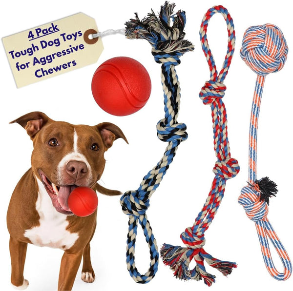 4 Piece Dog Rope and Ball Set (for Medium and Large Dogs)