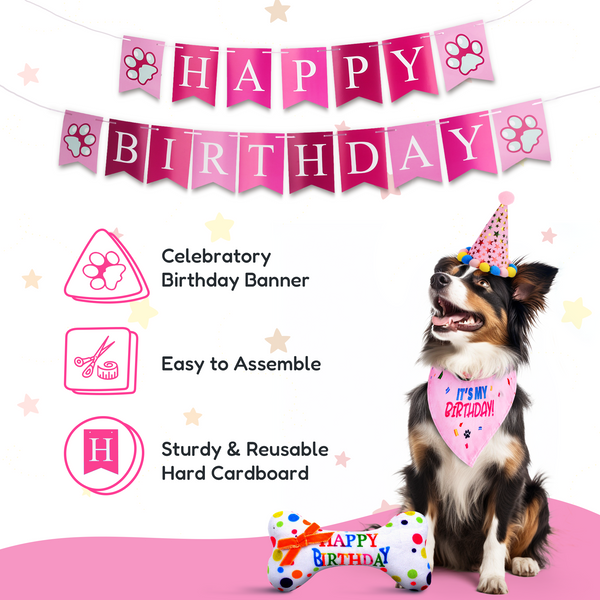 Dog Birthday Party Set - Pink Stars