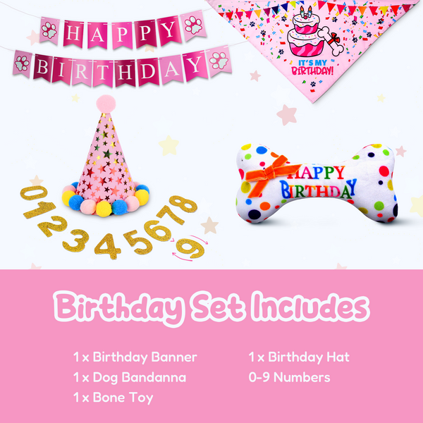 Dog Birthday Party Set - Pink Stars