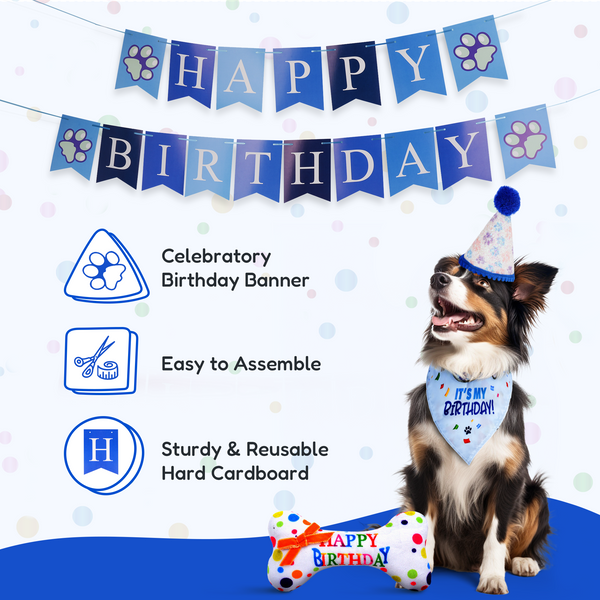 Dog Birthday Party Set - Blue Sparkly Paws