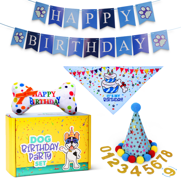Dog Birthday Party Set - Blue Stars