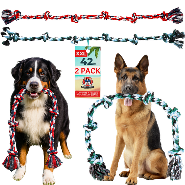 XXL 6 Knot Giant Dog Rope (for XL and XXL Dogs) - 2 PACK (Green/Red)