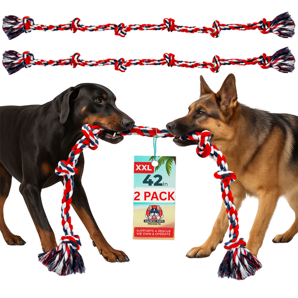 XXL 6 Knot Giant Dog Rope (for XL and XXL Dogs) - 2 PACK, Red