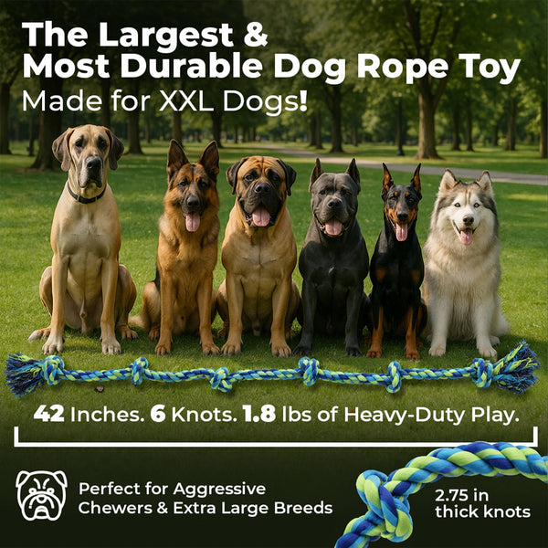 XXL 6 Knot Giant Dog Rope (For XL and XXL Dogs) - Neon