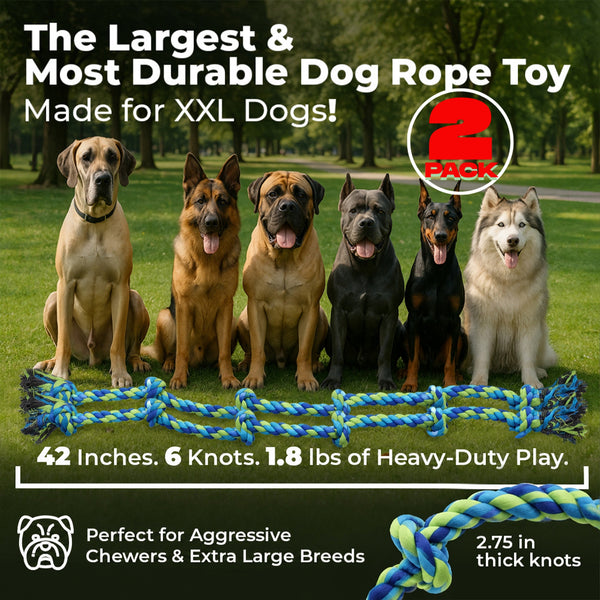 XXL 6 Knot Giant Dog Rope (For XL and XXL Dogs) - 2 PACK - Neon