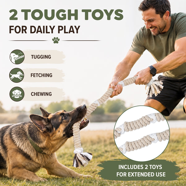 Twist Tug Toy for Large Dogs - 2 PACK - Natural
