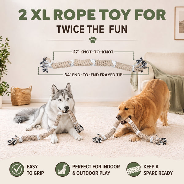 Twist Tug Toy for Large Dogs - 2 PACK - Natural