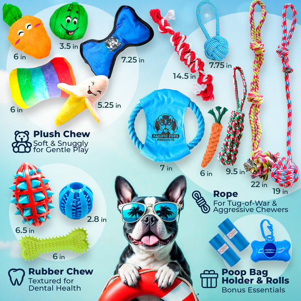 18 Piece Dog Toy Set (for Small, Medium and Large Dogs)