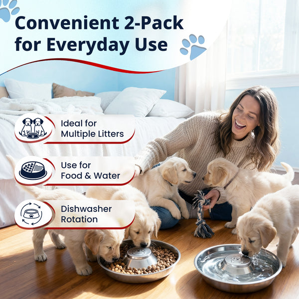 Puppy Bowl for Litters, Slow Feeding Bowl with Grip 11.8 in - 2 Pack