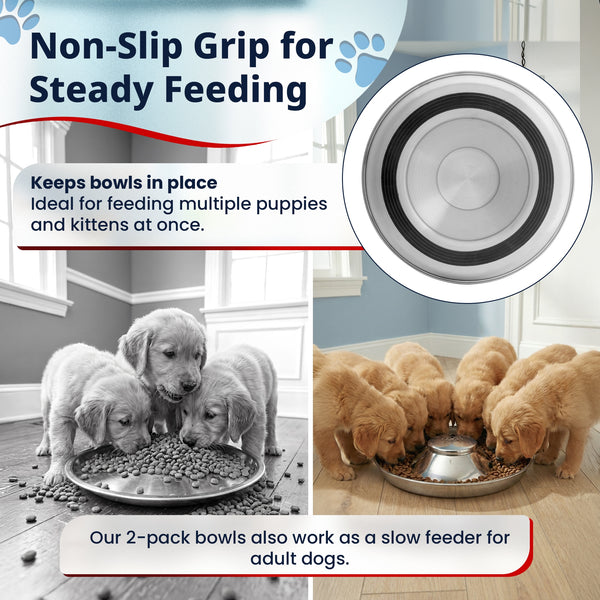 Puppy Bowl for Litters, Slow Feeding Bowl with Grip 11.8 in - 2 Pack