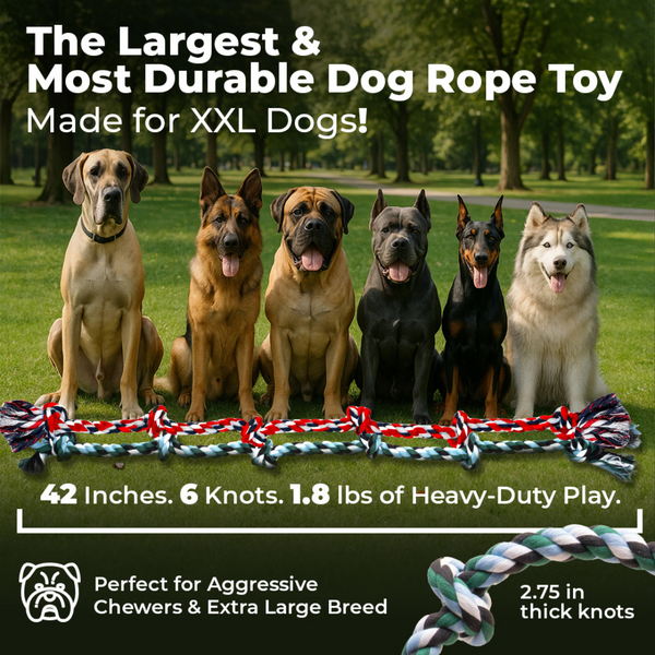 XXL 6 Knot Giant Dog Rope (for XL and XXL Dogs) - 2 PACK (Green/Red)