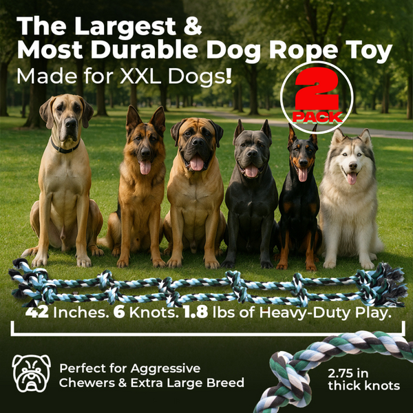 XXL 6 Knot Giant Dog Rope (for XL and XXL Dogs) - 2 PACK Green