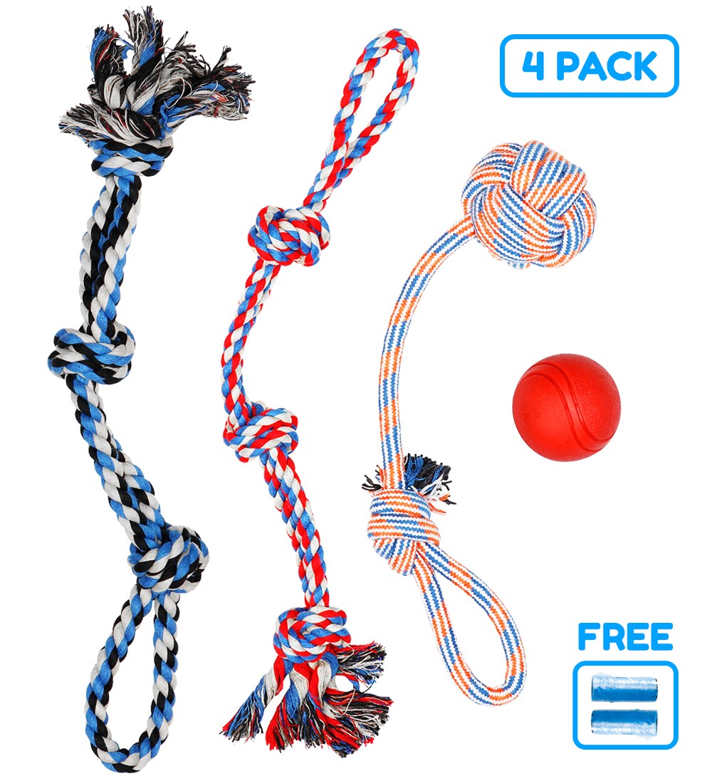 4 Piece Dog Rope and Ball Set (for Medium and Large Dogs)