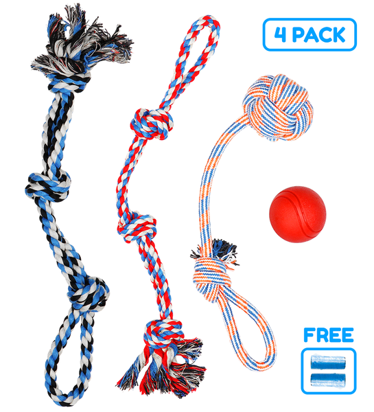 4 Piece Dog Rope and Ball Set (for Medium and Large Dogs)